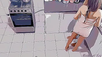 Hot Wife is Fucked by her Stepdaughter while her Deaf Husband is Fixing the Kitchen Next Door and does not listen to Cartoon Hentai Netorare